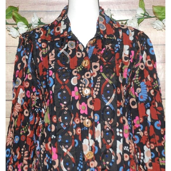 Sara Studio Colorful Bold Retro Size XL Lightweight Shacket Button Front Sequin - Picture 4 of 10